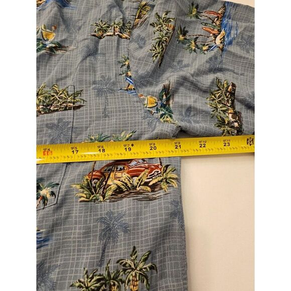 Campia Moda rayon tropical print Aloha shirt in a blueish grey color. Size M - Picture 7 of 7